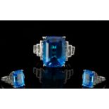 Large Swiss Blue Topaz and White Topaz Statement Ring,