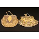 Antique Beaded Evening Bags Two in total to include pale gold silk and seed bead top clasp bag,