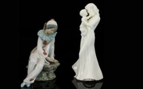 Nao by Lladro Figure ' Young Harlequin ' Figure with Lute and Reading Letter. 7 Inches - 17.