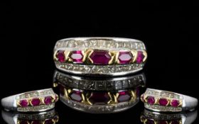 18ct White Gold Ruby and Diamond Set Half Eternity Ring,