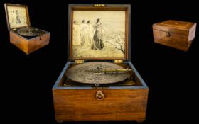 Walnut Cased Polyphonic Music Box Complete with 18 Metal Discs. c.1900. More Information to Follow.