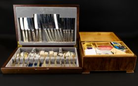 A Boxed Canteen Of Silver Plated Cutlery Of typical form in hinged display box - all pieces intact