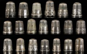 Antique Period Good Collection of White Metal Thimbles - Some Silver ( 20 ) Thimbles In Total. c.