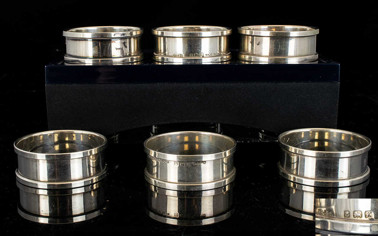 Art Deco Period Set of Six Silver Napkin Holders. Hallmark Birmingham 1934, Maker H.C & S.