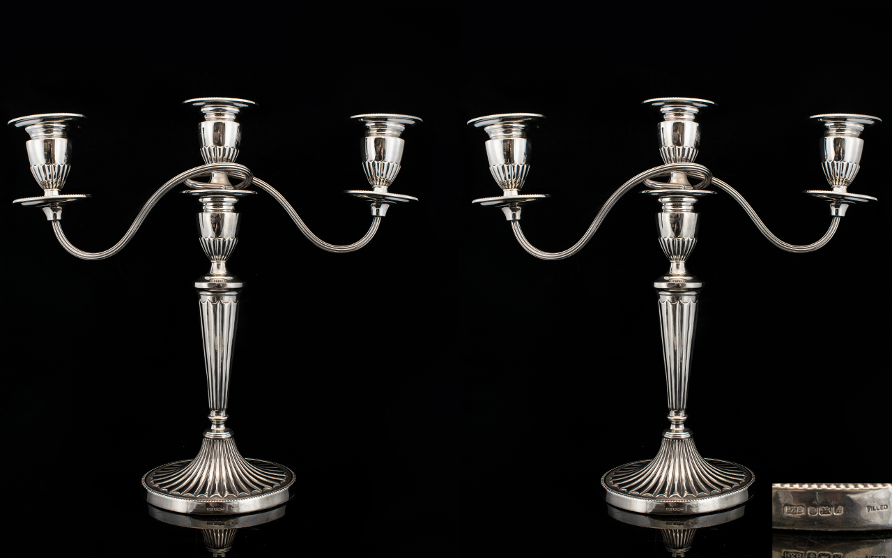 Elizabeth II Superb Quality Tall and Impressive Pair of 3 Light Silver Candelabra's with Detachable