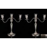 Elizabeth II Superb Quality Tall and Impressive Pair of 3 Light Silver Candelabra's with Detachable