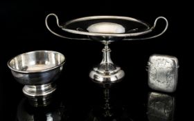 A Small Collection Of Silver Items To include foliate etched vesta case - hallmarked rubbed,