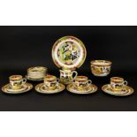 Radfords Fenton Staffordshire Chinoiserie Design Tea Set Comprising 11 saucers, six coffee cans,