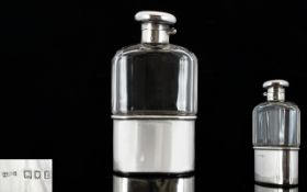 Aspreys of London Nice Quality Solid Silver and Cut Glass Hip Flask.