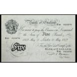 Bank of England White Five Pound Banknote - High grade Note.