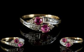 Ladies - Attractive 9ct Gold Pink Sapphire and Diamond Set Dress Ring, Fully Hallmarked for 9.