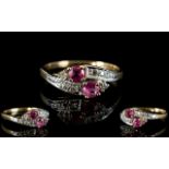 Ladies - Attractive 9ct Gold Pink Sapphire and Diamond Set Dress Ring, Fully Hallmarked for 9.