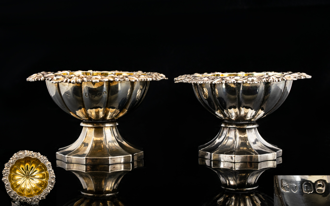 George IV Superb Quality - Matched Pair of Cast Silver Salts with Gilt Interiors.