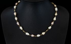 Fresh Water Pearl Necklace Silver gilt c
