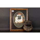 A Limited Edition Resin Pug Figure By Patsi Ann Dark brown pug figure with wall mounting hook to