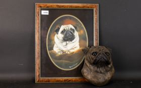 A Limited Edition Resin Pug Figure By Patsi Ann Dark brown pug figure with wall mounting hook to