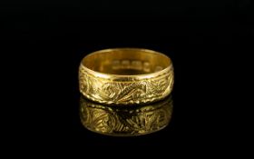 Edwardian Period 22ct Gold Wedding Band with Chased Floral Decoration. Hallmark Birmingham 1911. 4.