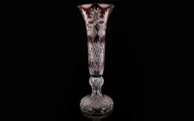Old Bohemian Style Tall and Impressive Ruby and Clear Deep Cut Glass Crystal Vase of Excellent Form