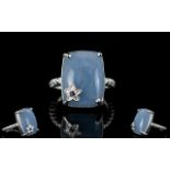 Angelite Statement Ring with sapphire set star accent, 12cts of the unusual stone, angelite,