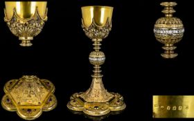 A Stunning and Unique Irish Ecclesiastical 18ct Gold And Silver Gilt Jewel Set Chalice In the