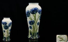 William Moorcroft Signed and Impressive Macintyre Florian Ware Vase ' Blue Poppy ' Pattern on White