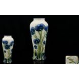 William Moorcroft Signed and Impressive Macintyre Florian Ware Vase ' Blue Poppy ' Pattern on White