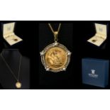 Royal Mint Classics 9ct Gold Pearl and Diamond Set Half Sovereign Coin Mount Pendant,