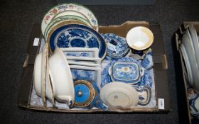 A Box Containing a Small Quantity of Blue and White Pottery to include tureen, gravy boat, plates,