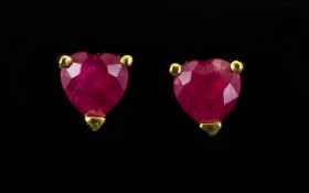 Ruby Heart Stud Earrings, solitaire heart cut rubies of excellent colour, totalling 1.25cts, claw