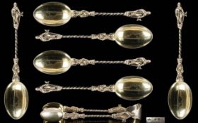 Victorian Period - Fine Quality and Unusual Set of Six Silver Double Figural Apostle Spoons with