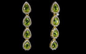 Peridot Long Drop Earrings,