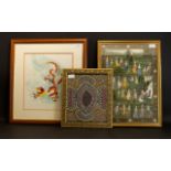 A Collection Of Three Framed Pictures, Comprising An Aboriginal Art Sand Painting,