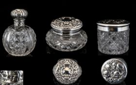 A Small Collection of Nice Quality Silver Topped Cut Glass Ladies Vanity Dressing Table Jars ( 3 )