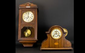 Edwardian Mahogany Mantle Clock With cream dial and Roman numerals, visible escapement,