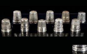 Antique Period Collection of Fine Quality Sterling Silver Thimbles, All Fully Hallmarked for