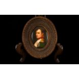 Antique Portrait Miniature On Porcelain Depicting a Napoleonic Gentleman in full uniform. Approx 2.