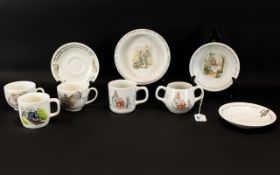 A Collection of Wedgwood Peter Rabbit Nursery China. Includes; Peter Rabbit lipped bowl, Peter