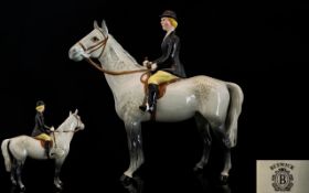 Beswick Seated Rider and Horse Figure ' Hunts Woman ' Dapple Grey Colour way. Model 1730.