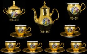 A Czech Gilt Ceramic Coffee Service Fifteen piece service comprising six cups and saucers,