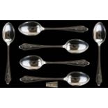 Art Deco Period Set of Six Sterling Silver Teaspoons of Good Form and Solid Construction.