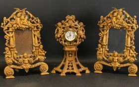 Coalbrookdale Style Cast Metal Garniture Set Comprising pair of cast metal picture/photoframes,