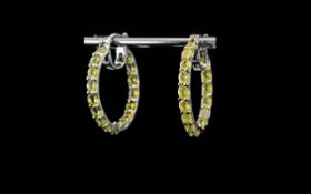 Canary Opal Hoop Earrings, large hoops set with oval cuts of the natural,