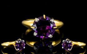 Amethyst Solitaire Ring with diamond tipped claws; a 4.