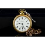 Open Faced Ingersoll Pocket Watch, Yellow Base Metal Case,