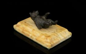 Onyx Paperweight Mid century rectangular paperweight with cast bronze bear cub figure to centre. 4.5