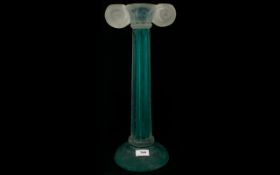 Murano Glass Ionic Column In teal green and opaque frosted glass.