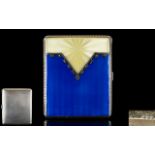 Art Deco Period Wonderful Quality - Guilloche Enamel and Silver Starburst Design Ladies Hinged Case,