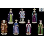 Sitzendorf Hand Painted Set of Porcelain Figures - King Henry The VIII And His Six Wives ( 7 )