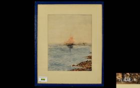 E. W. Edgington lived in London - Coastal Seascape with Two Yachts Sailing In Calm Waters -