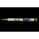 Edward VIII Coronation Commemorative Propelling Pencil Miniature gold tone and cream enamel pencil